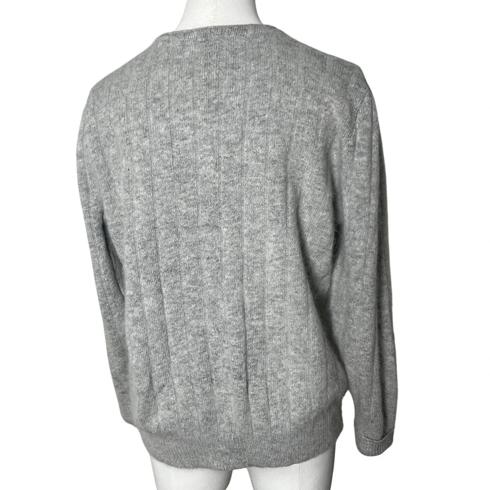 Vintage‎ Angora Lambswool Pearl Beaded Cable Knit Cardigan Gray Hong Kong S